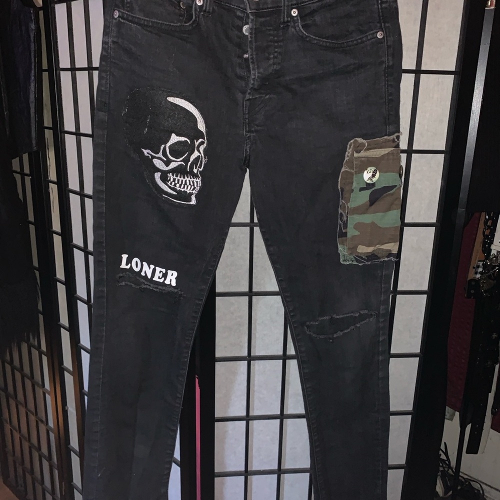 Rare lil peep loner camouflage and black ripped jeans by numb designs